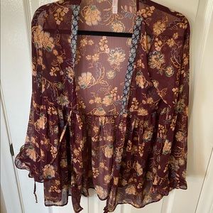 Xhilaration Maroon Printed Kimono | Size Large